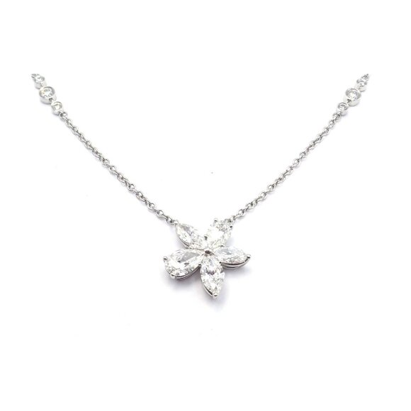 Authentic! Tiffany & Co Victoria Platinum Diamond Mixed Cluster Pendant Necklace - Picture 5 of 13